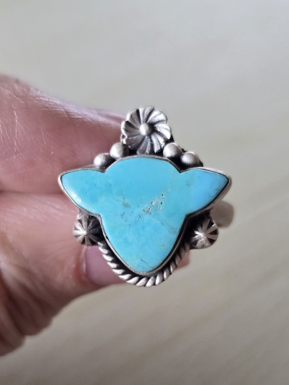 Mojave Turquoise Cow Ring In Sterling Silver, Southwestern